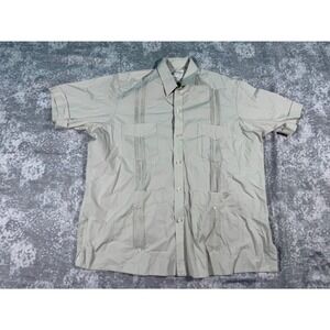 Ramon Puig Guayabera Shirt XL Beige Short Sleeve Button Up Mens Made in Panama
